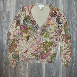 Soft Surroundings Paisley Beaded Cardigan - SIZE M Silk Cashmere Fall Maximalism